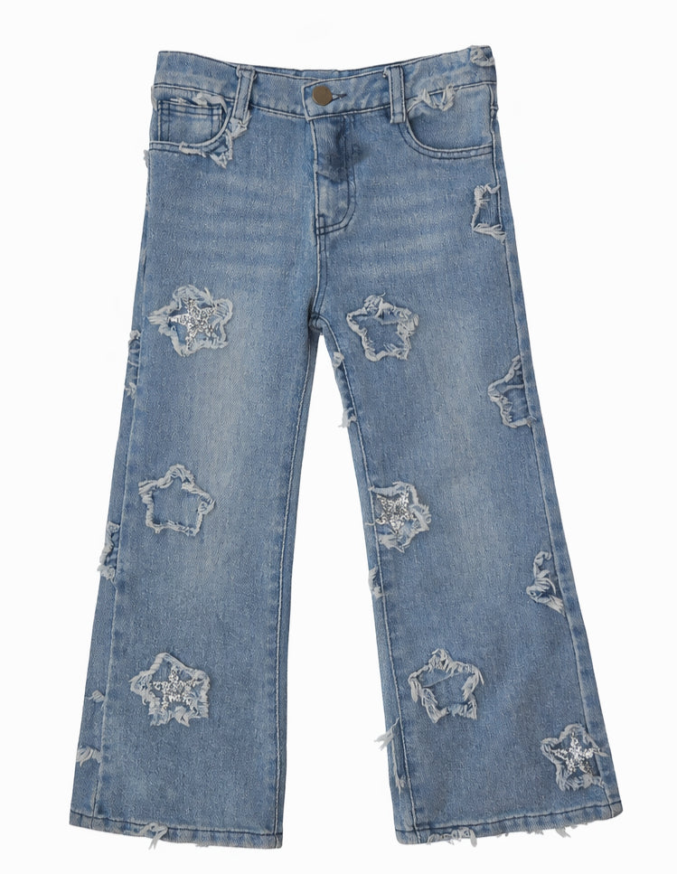 WIDE LEG FRAYED STAR JEANS