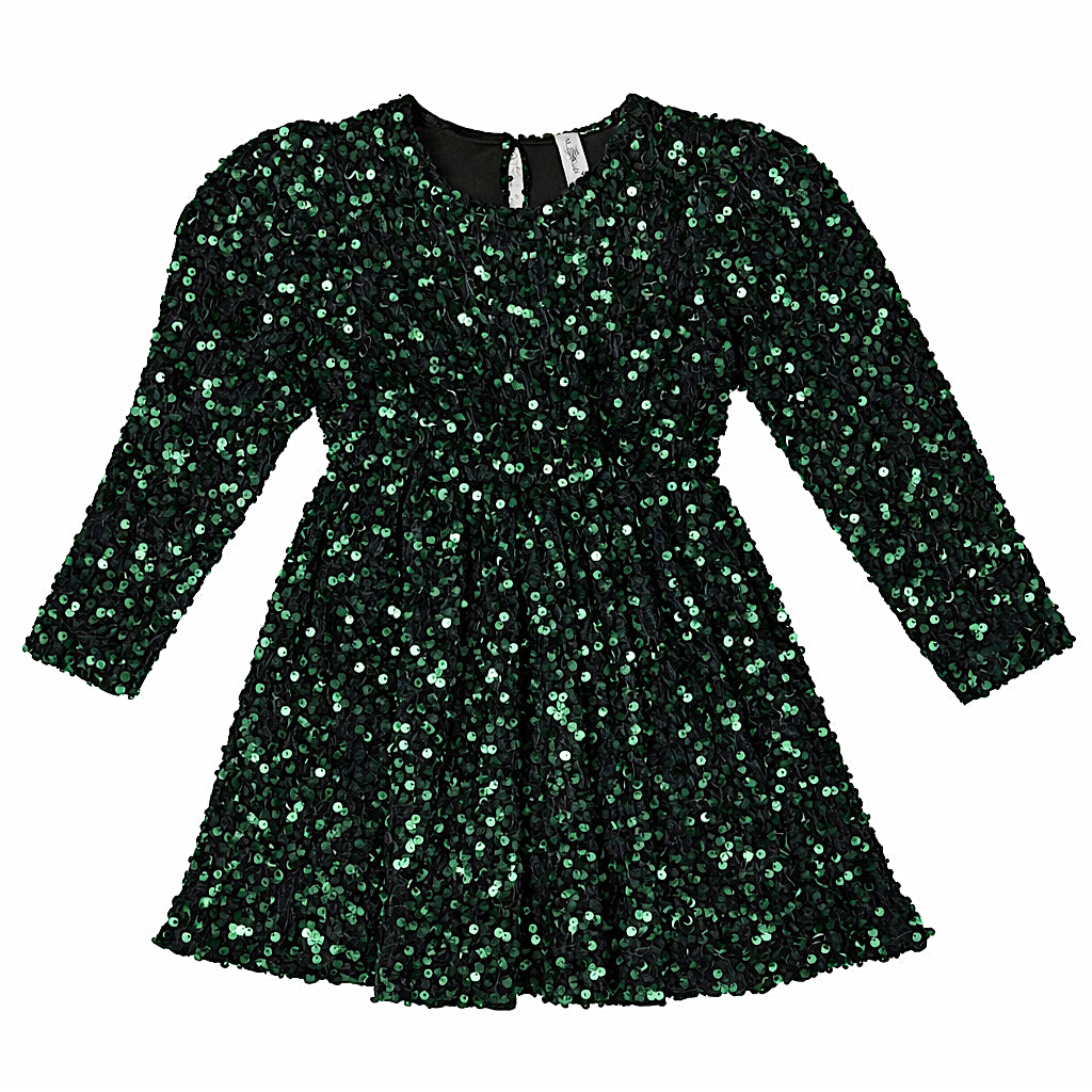 GATHERED WAIST SEQUINS DRESS