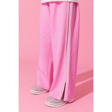 Pink Gem Trim Wide Leg Track Pants