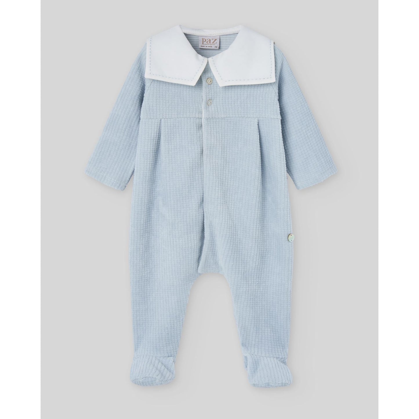 Textured Blue Velour Footie Boys