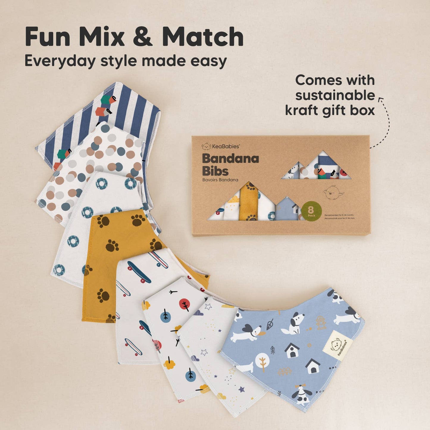 8-pack Baby Bandana Bibs for Boys and Girls