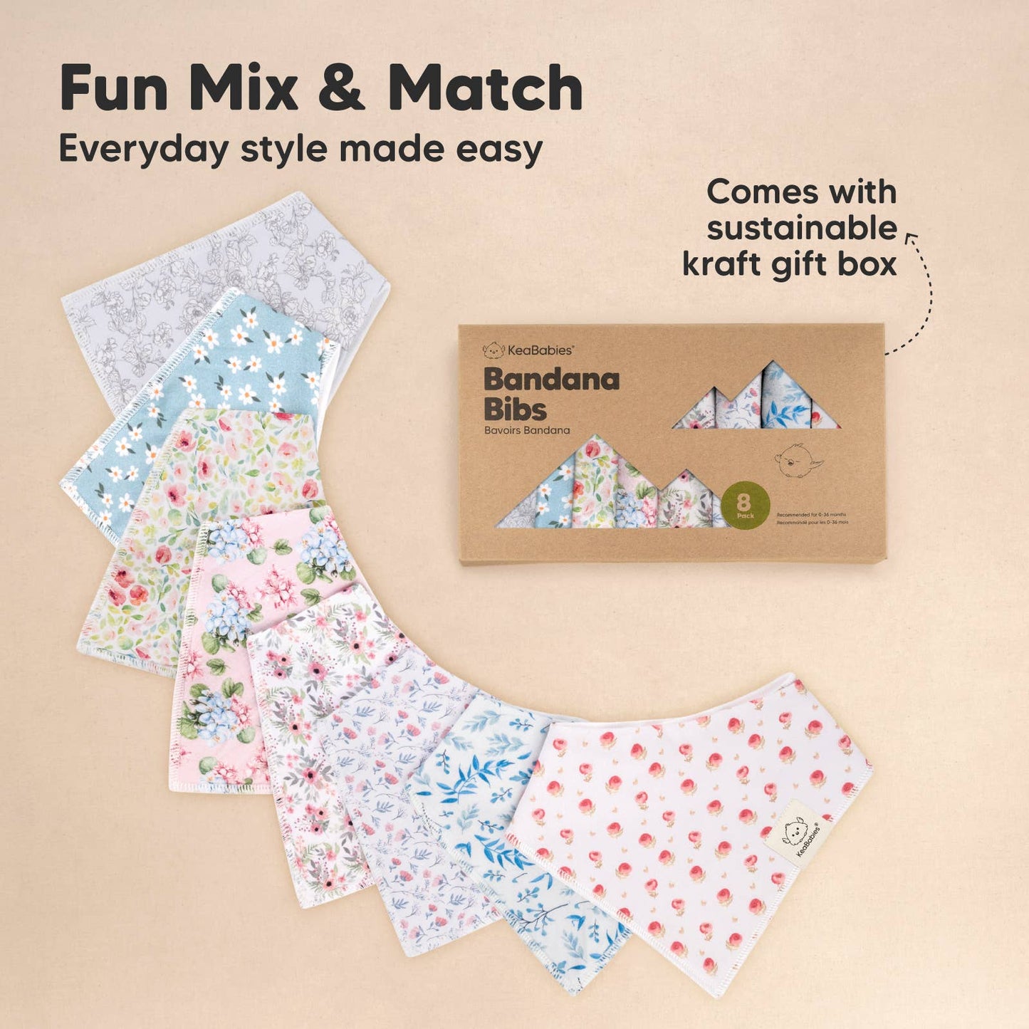 8-pack Baby Bandana Bibs for Girls and Boys