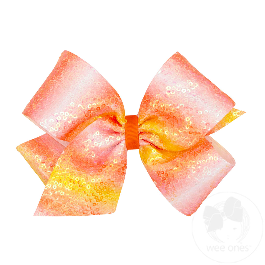 King Ombre Stripe Print Sequin Hair Bow