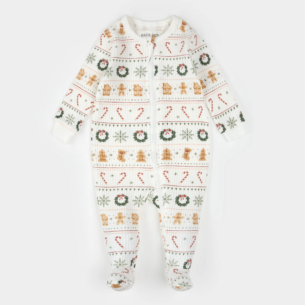 FOOTED SLEEPER KNIT-OFFWHITE CHRISTMAS WREATH