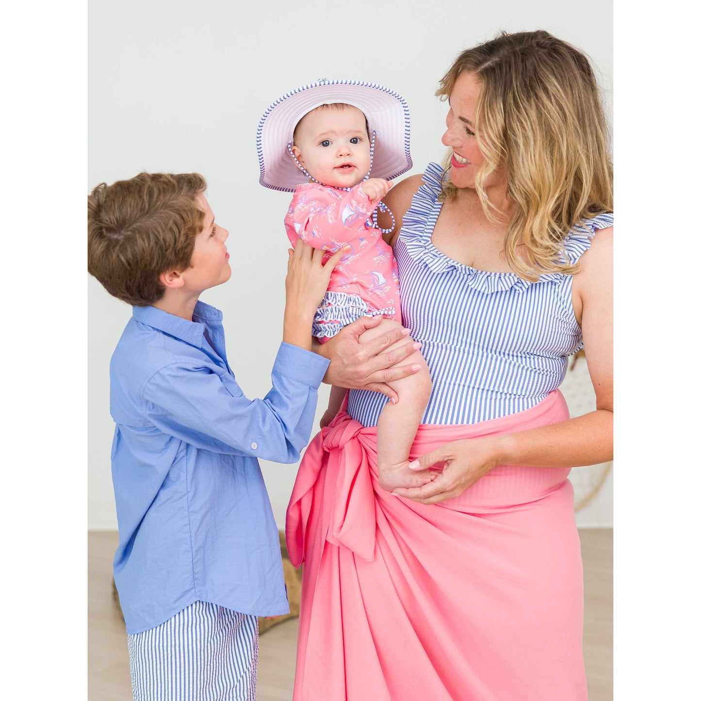Baby Girls Pink Seas the Day Long Sleeve One Piece Rash Guard Swimsuit with Signature Rear Ruffles