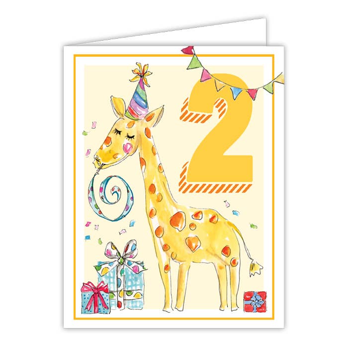 Handpainted Second Birthday Giraffe Greeting Card