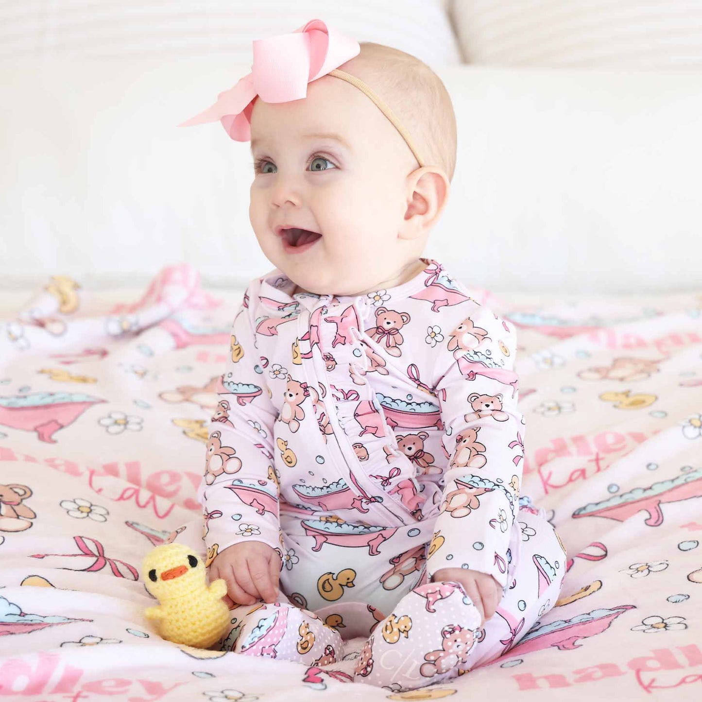 Bathtime Besties Ruffle Zipper Footie | Pink