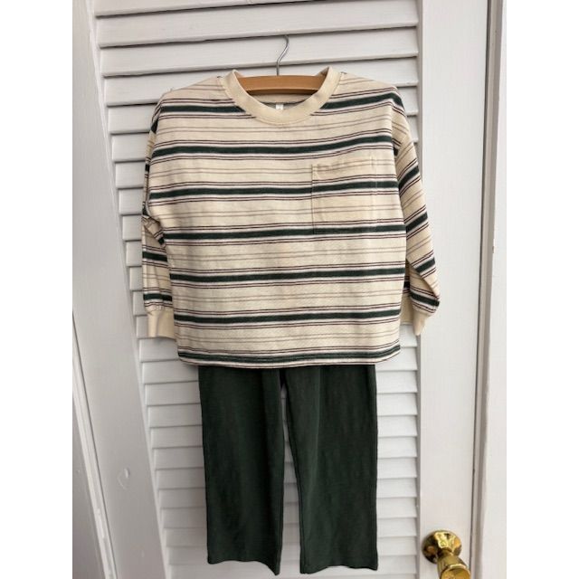 RELAXED TEE & PANT SET || RETRO STRIPE GREEN