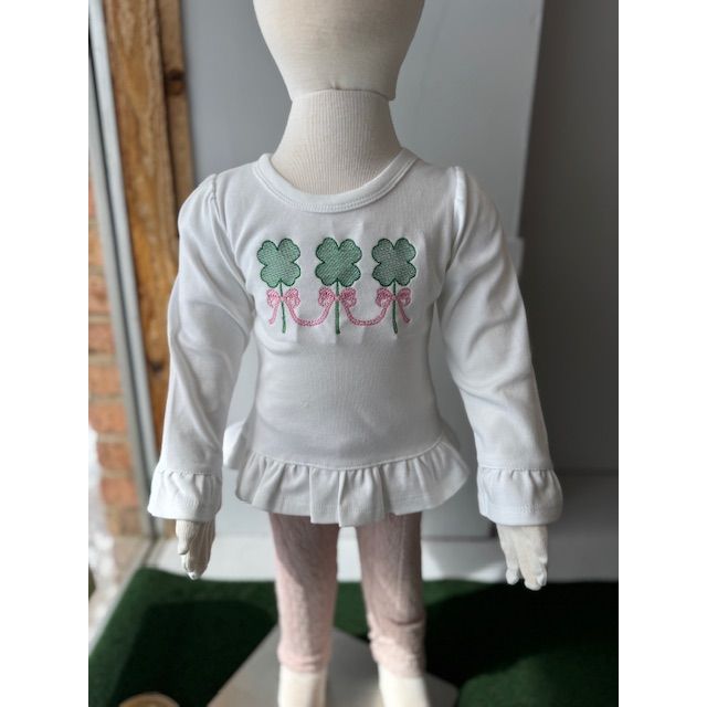 Long Sleeve Ruffle Tee w/Hand Emb