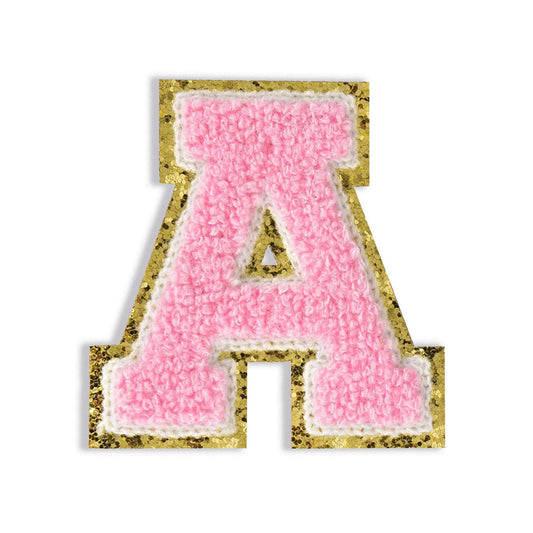 3” Chenille Sparkle Letter Patches-Pink