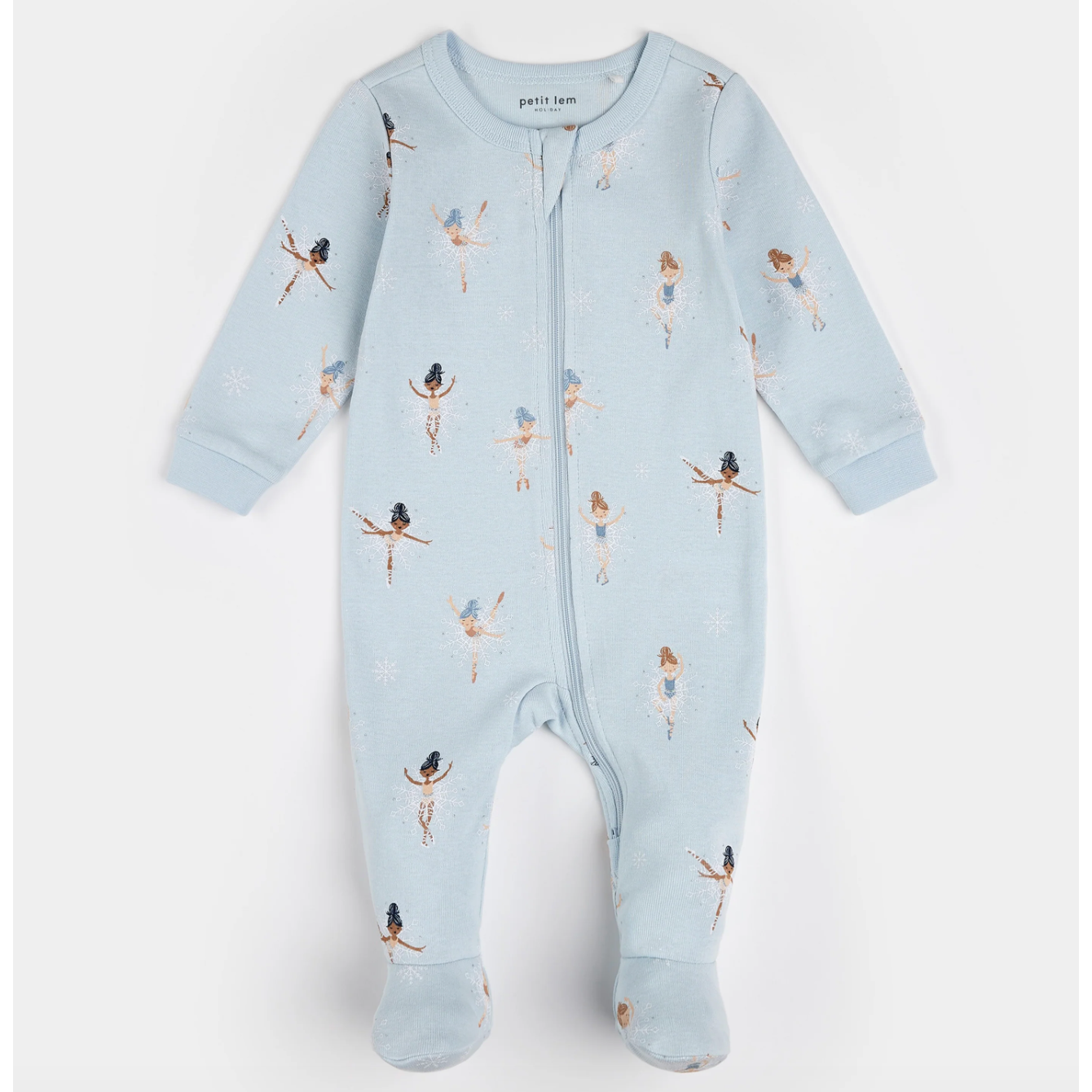 Sugar plum fairy print on ice blue sleeper