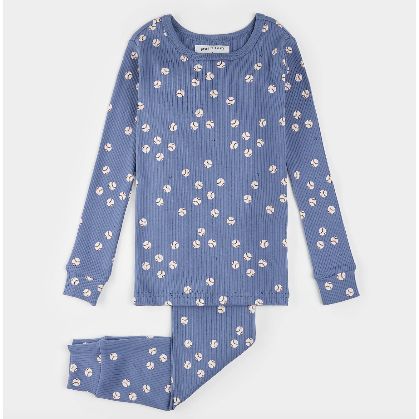 2PC PJ SET: L/S TOP + PANT BASEBALL RIBBED