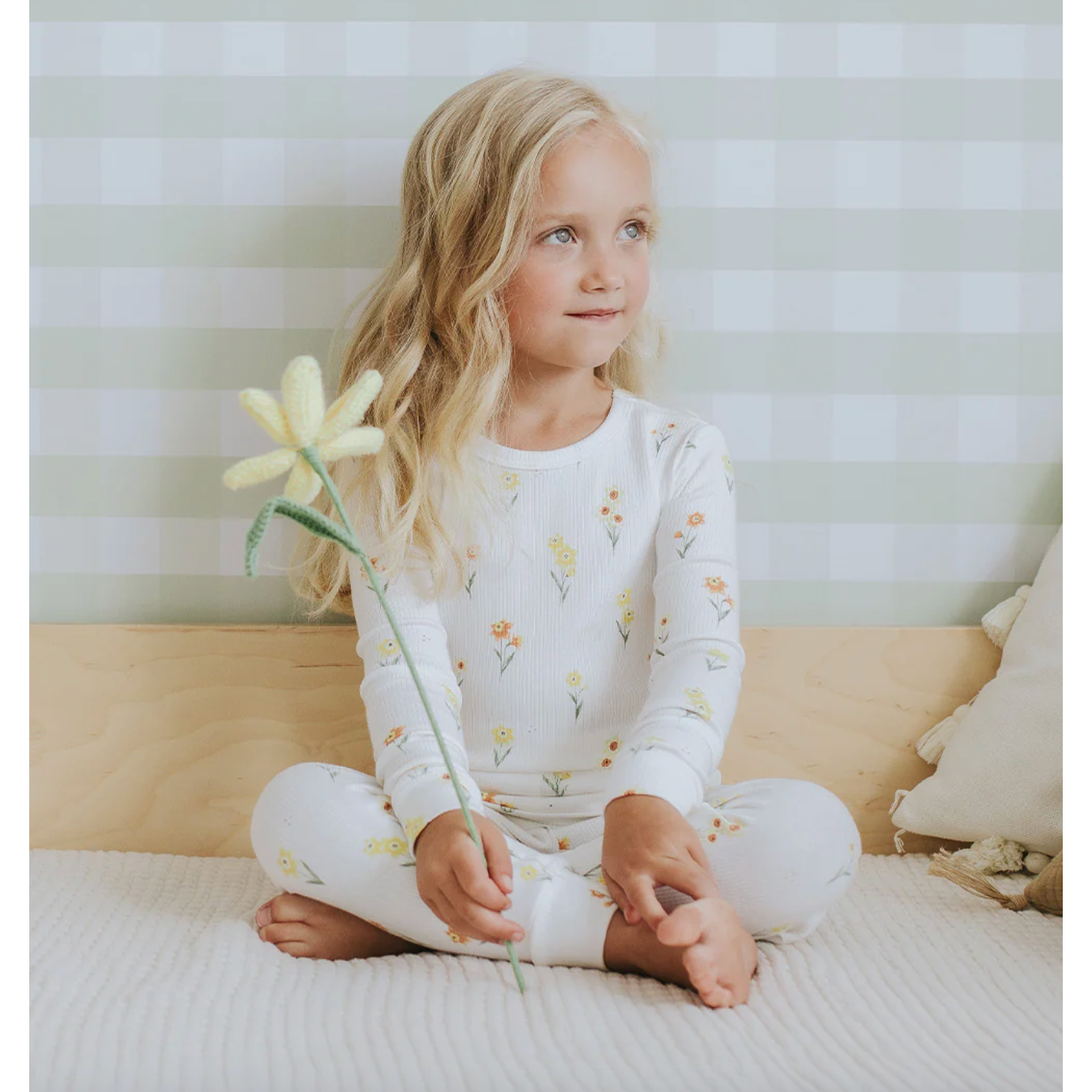 2PC PJ SET: L/S TOP + PANT RIBBED FLORAL