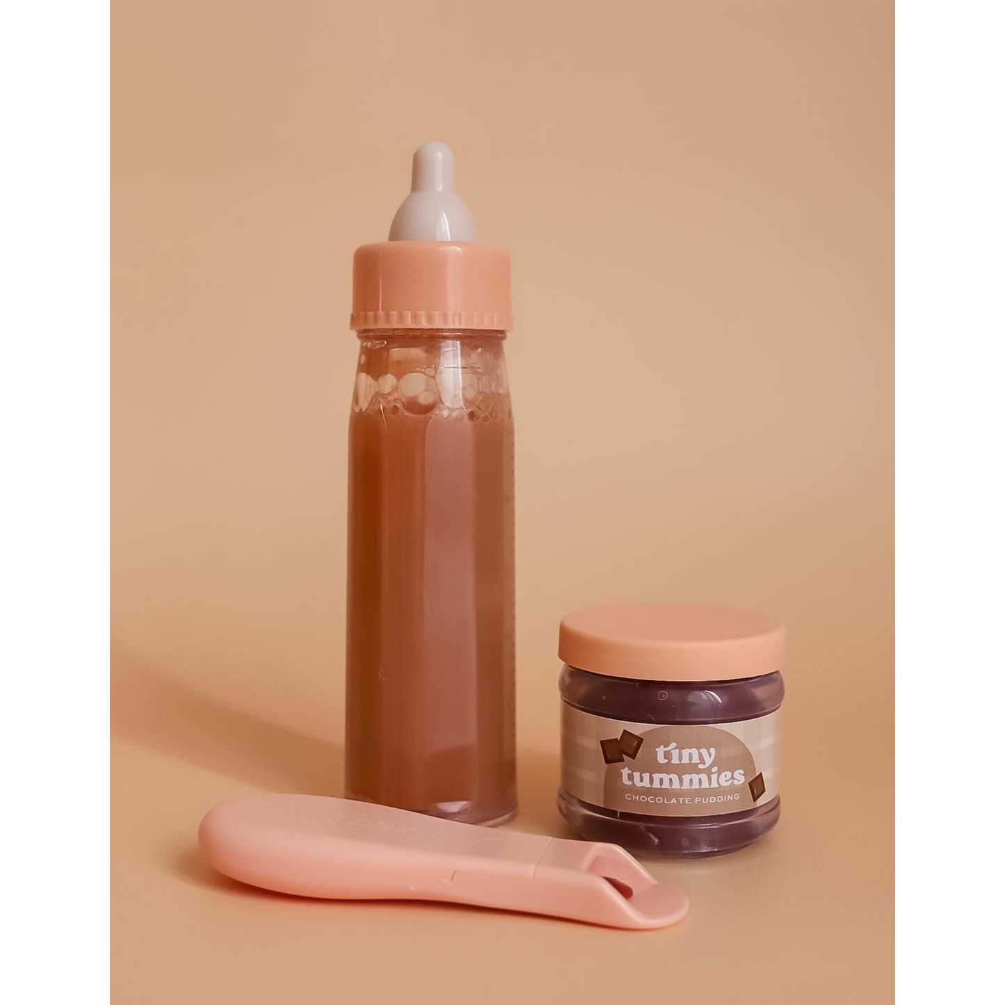 Tiny Tummies Puree and Milk Bottle set for doll - Chocolate