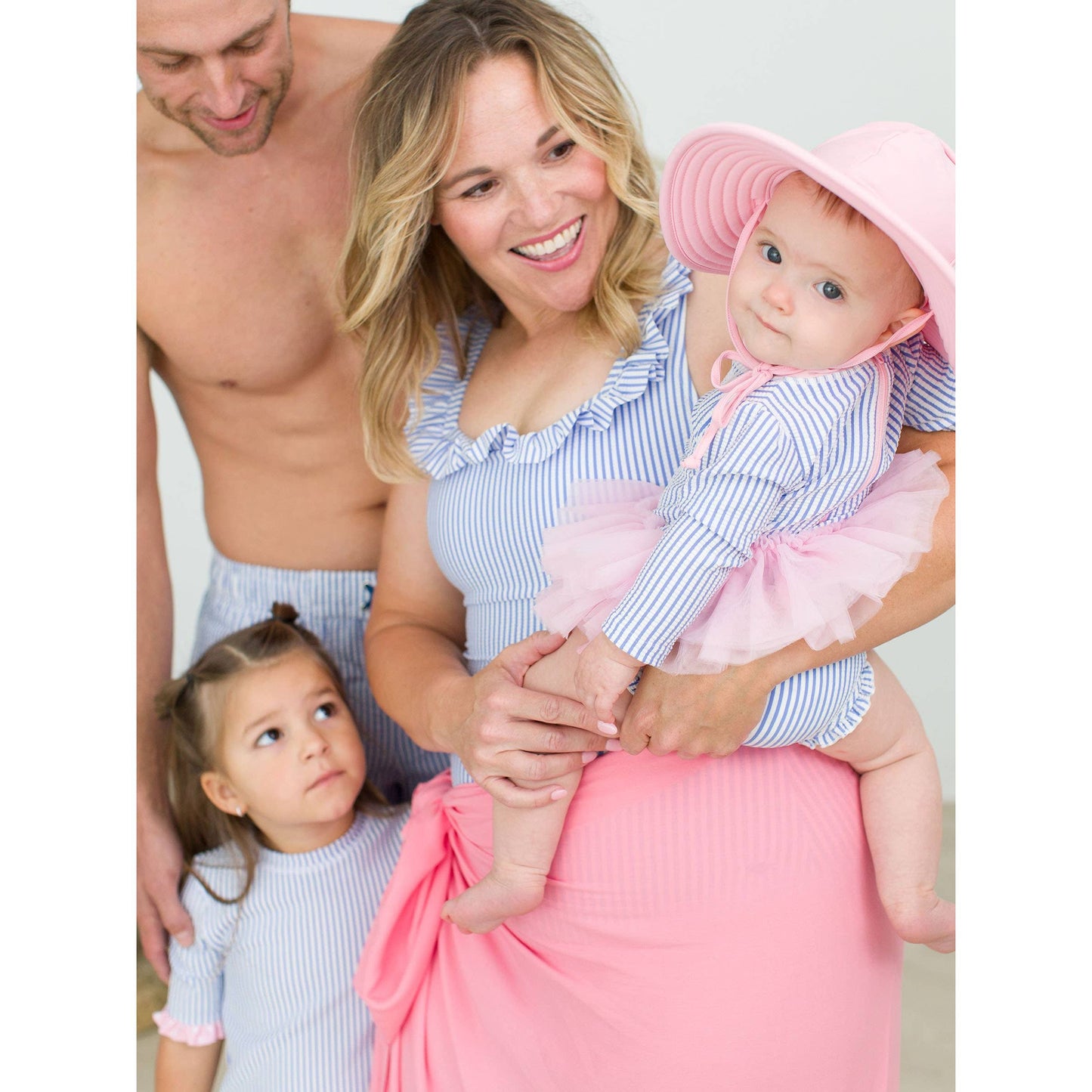 Baby Girls Periwinkle Blue Seersucker Tulle Skirted One Piece Rash Guard Swimsuit