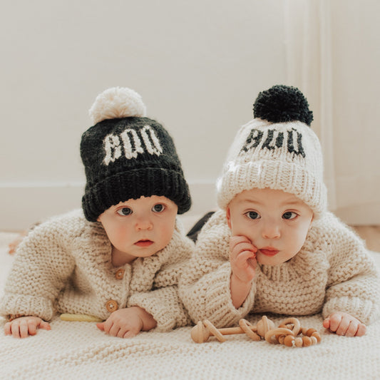 BOO Black or Natural Hand Knit Beanie Hat