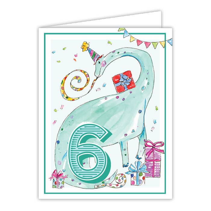 Handpainted Sixth Birthday Dino Greeting Card