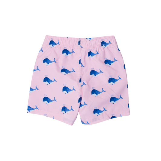 Boys Pink Whale Friends Swim Trunks