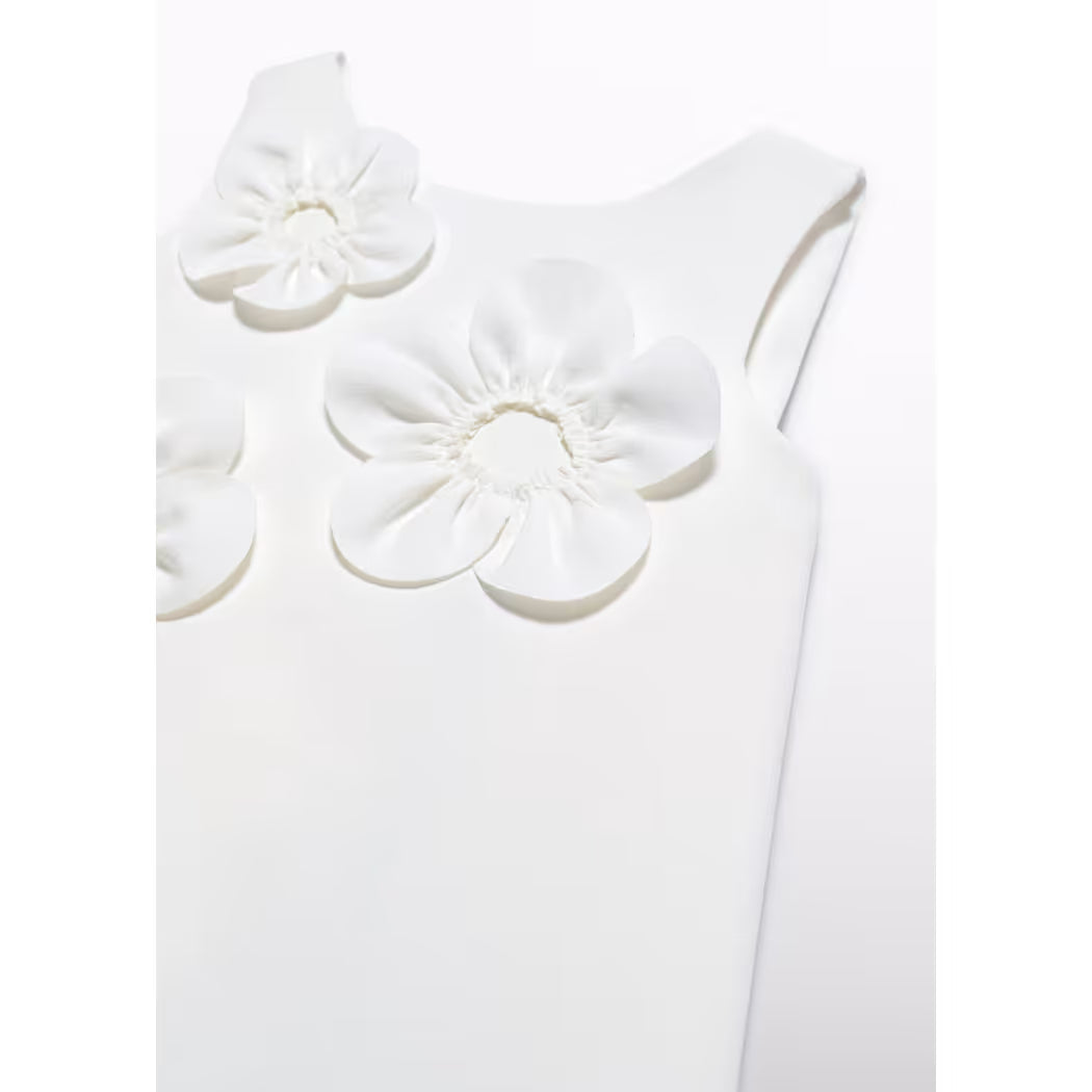 3d flower crepe dress cream