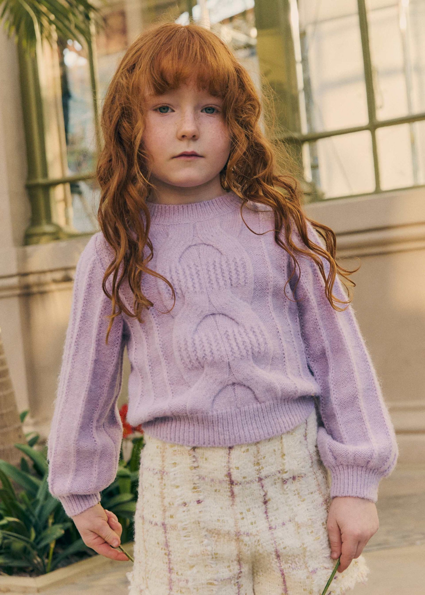 Girl Cable Knit Sweater Purple