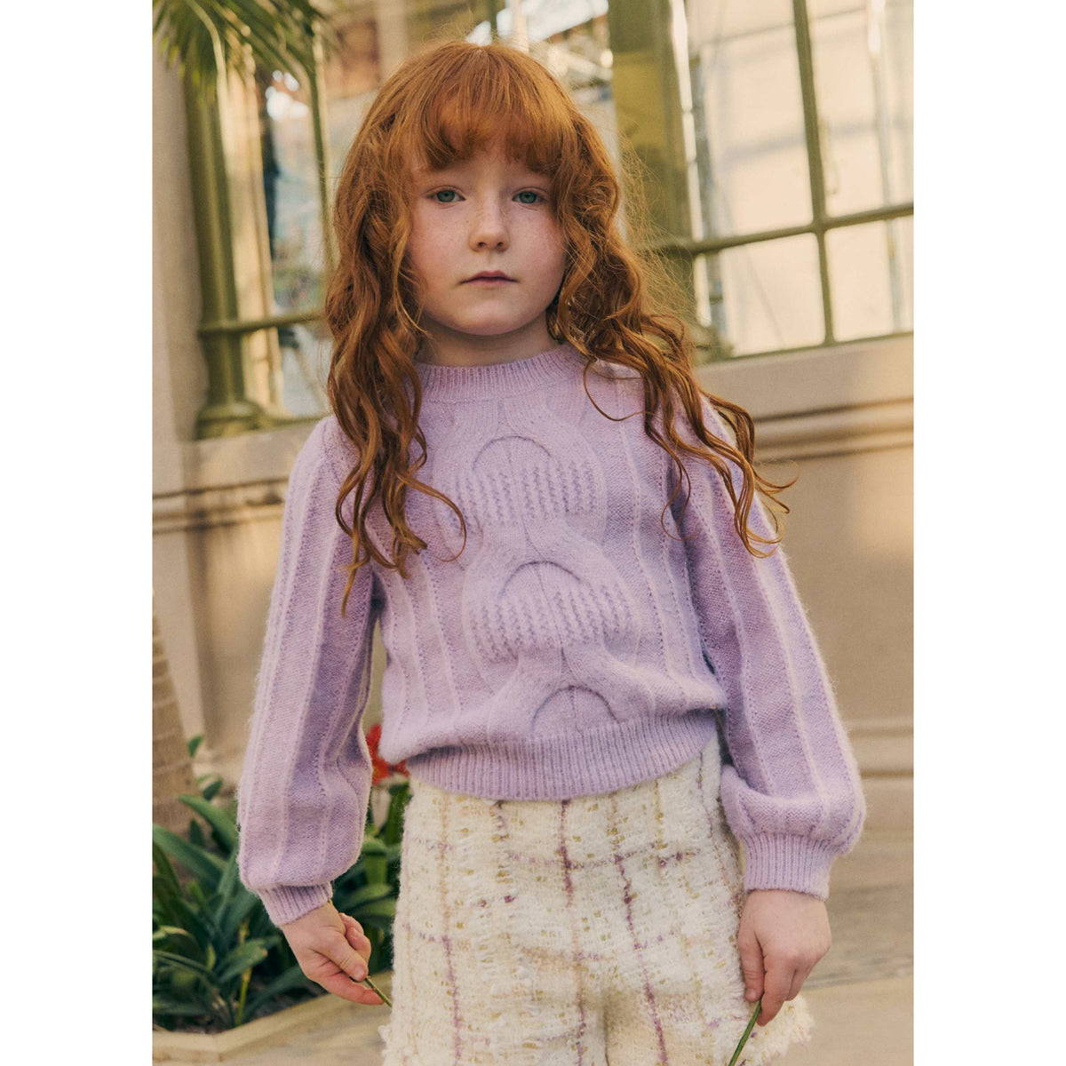 Girl Cable Knit Sweater Purple