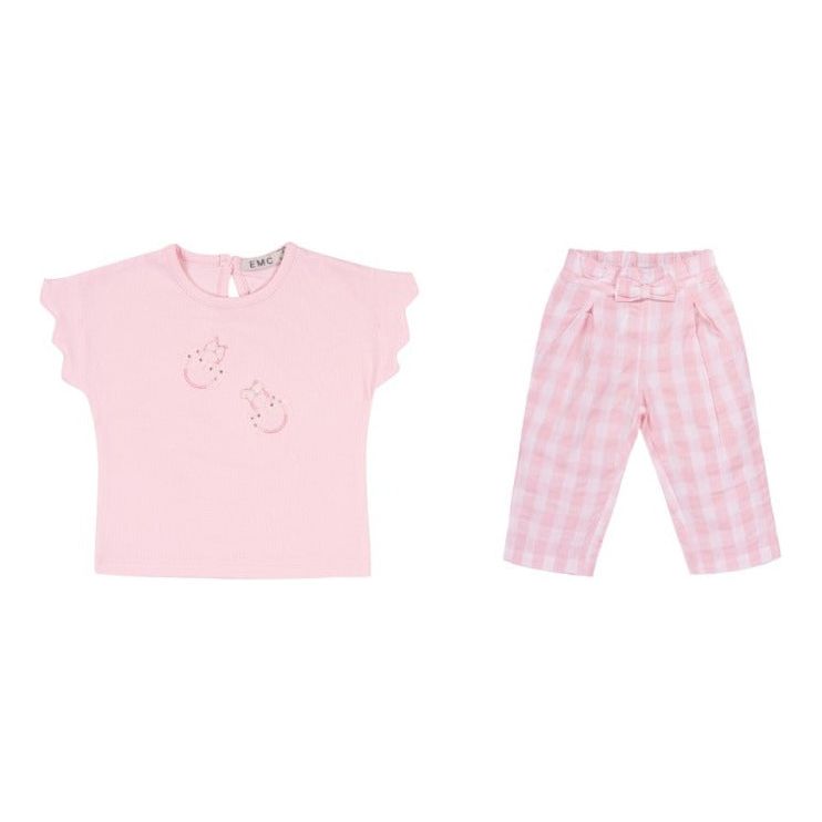 GIRLS PINK SEERSUCKER PANT AND PINK TOP