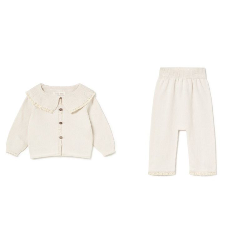 Cream Knitted Collared Cardigan and Pant