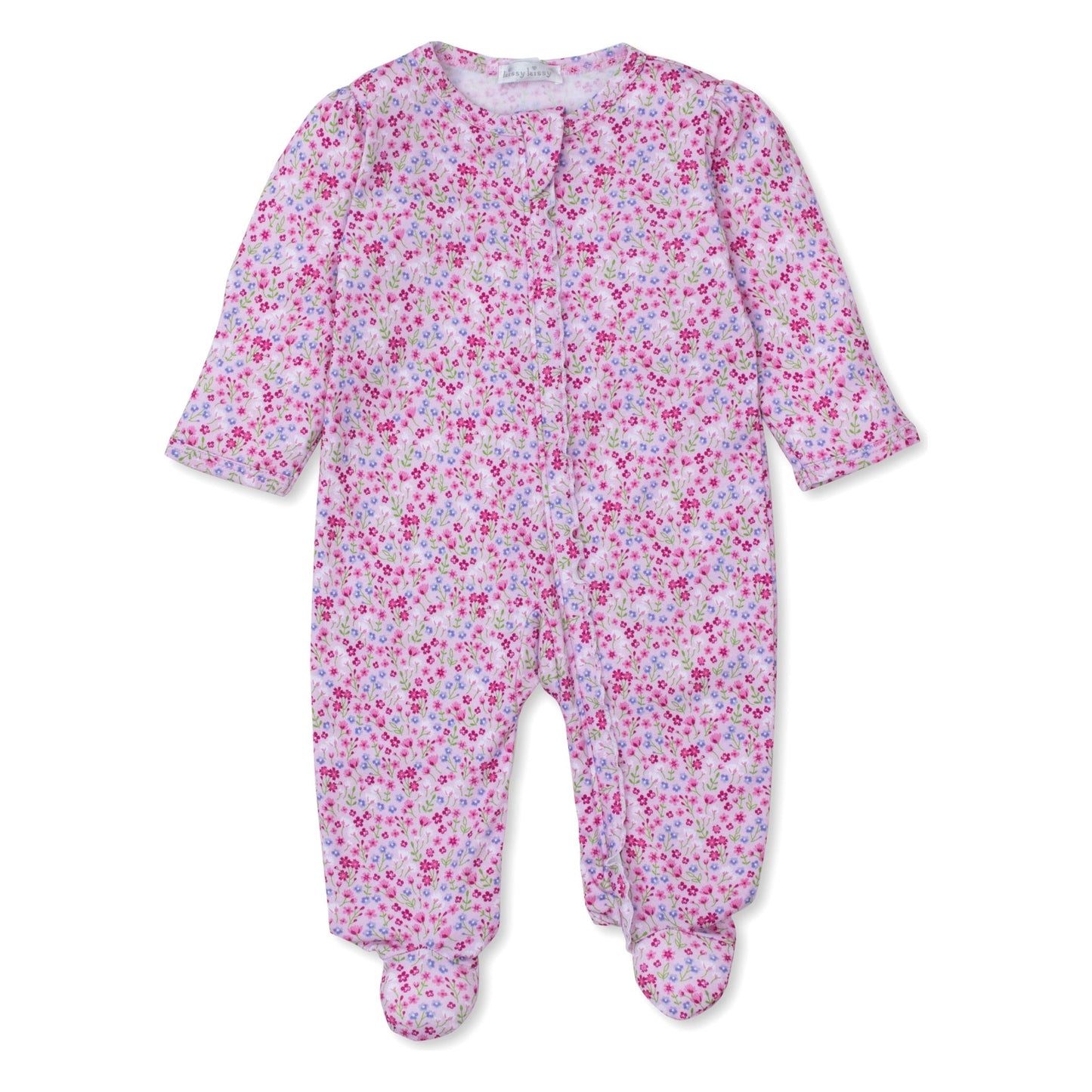 Pink flower footie w/ zip comp