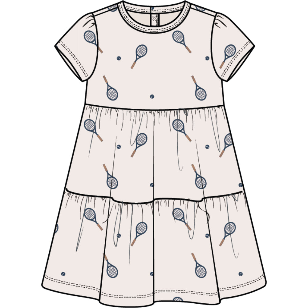 Racquet Print on Birch Infant Tiered Jersey Dress