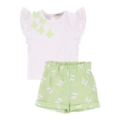 GIRLS SHORT SET GREEN BUTTERFLYS