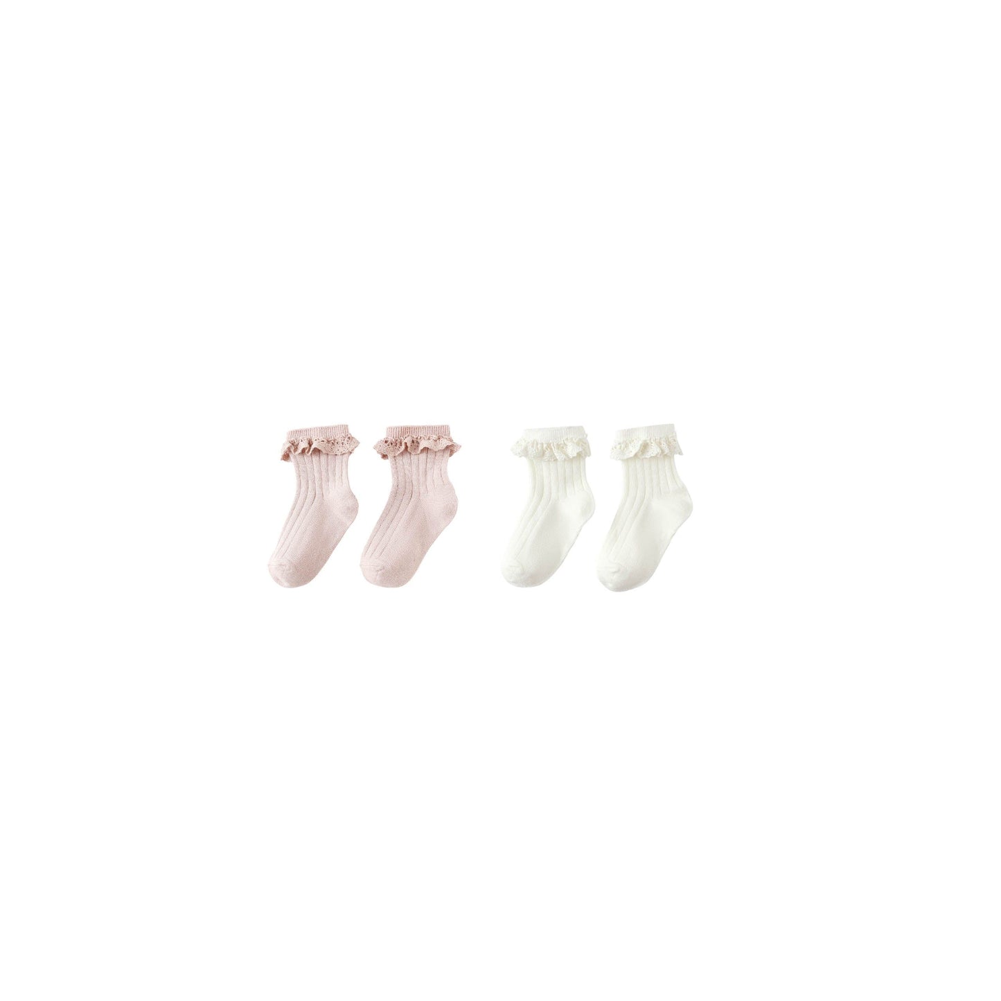 LACE TRIM SOCKS, 2-PACK || BLUSH, IVORY