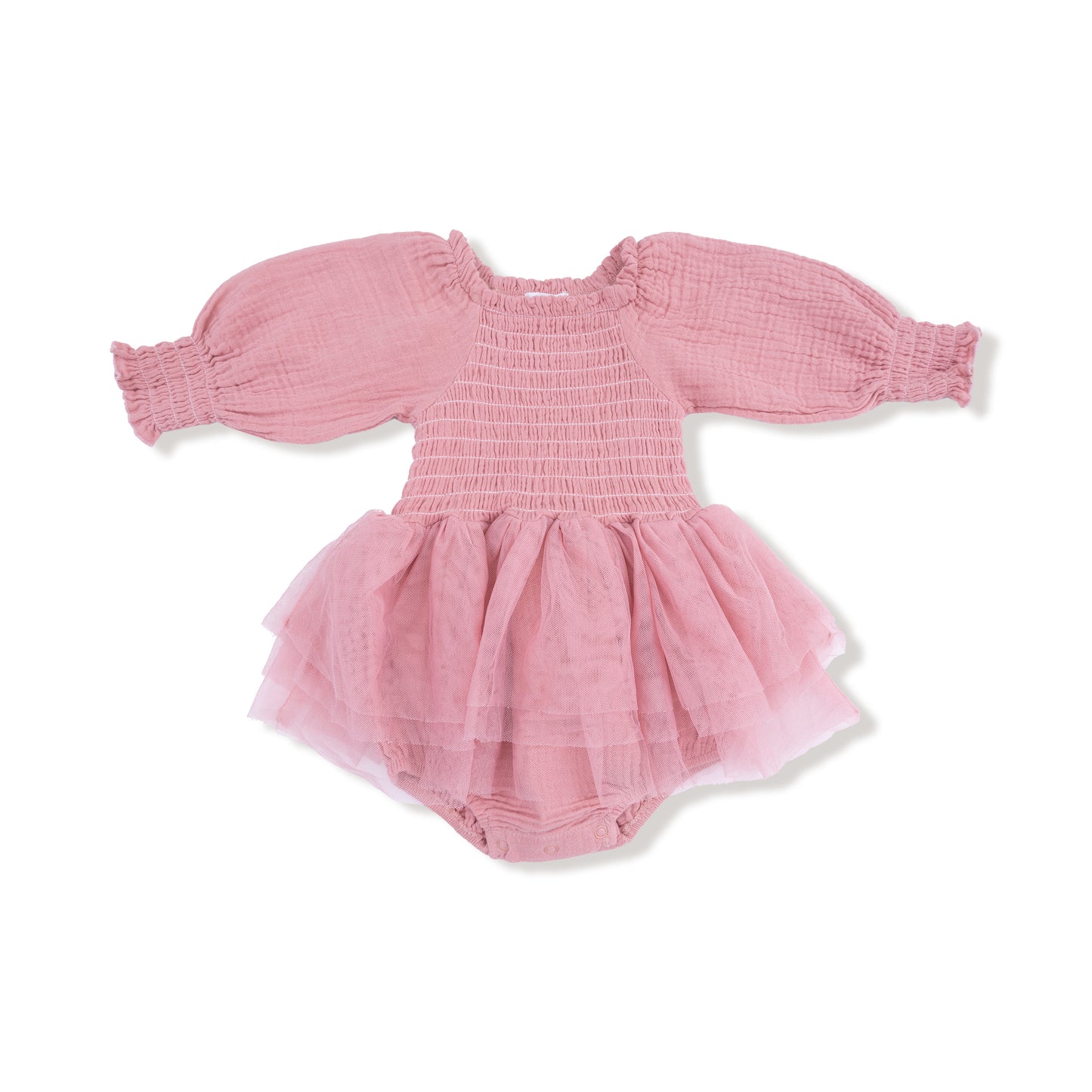 Muslin - Solid - Rose Elegance - L/S Smocked Bubble W/ Tutu