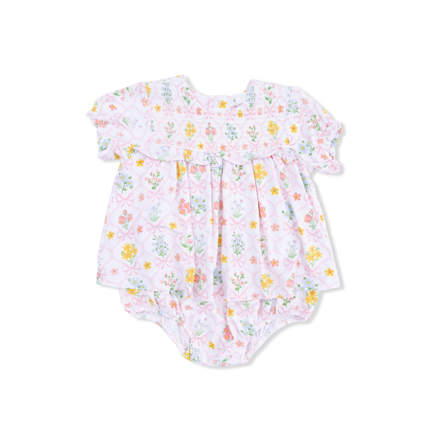Spring Blooms Bow Trellis - Smocked Ruffle Bubble with Skirt