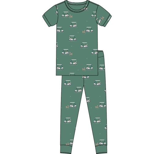 2PC PJ SET: S/S TOP + PANT KNIT-GREEN DK.