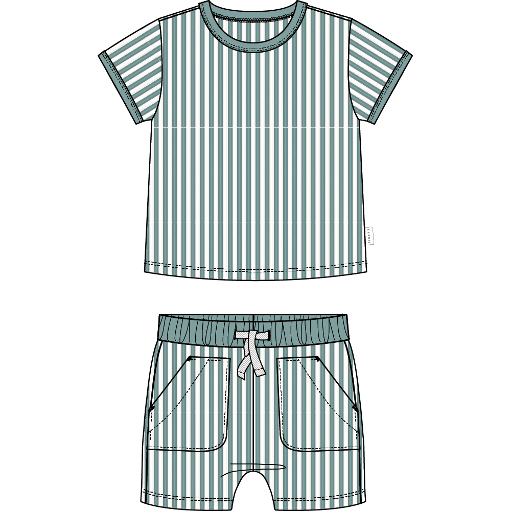 2PC SET: S/S TOP + SHORTS KNIT-TURQUOISE