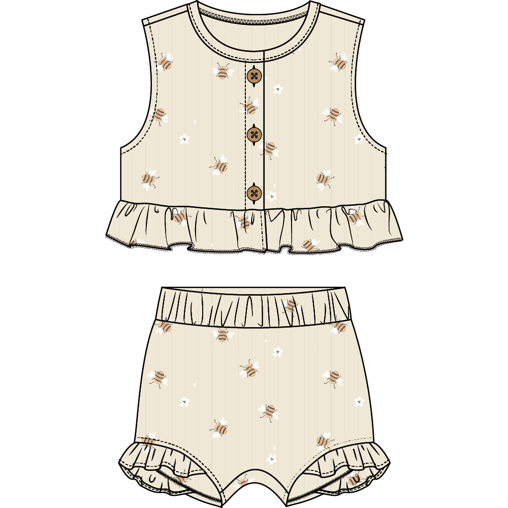 2PC SET: SLEEVELESS TOP + SHORTS KNIT-BEIGE