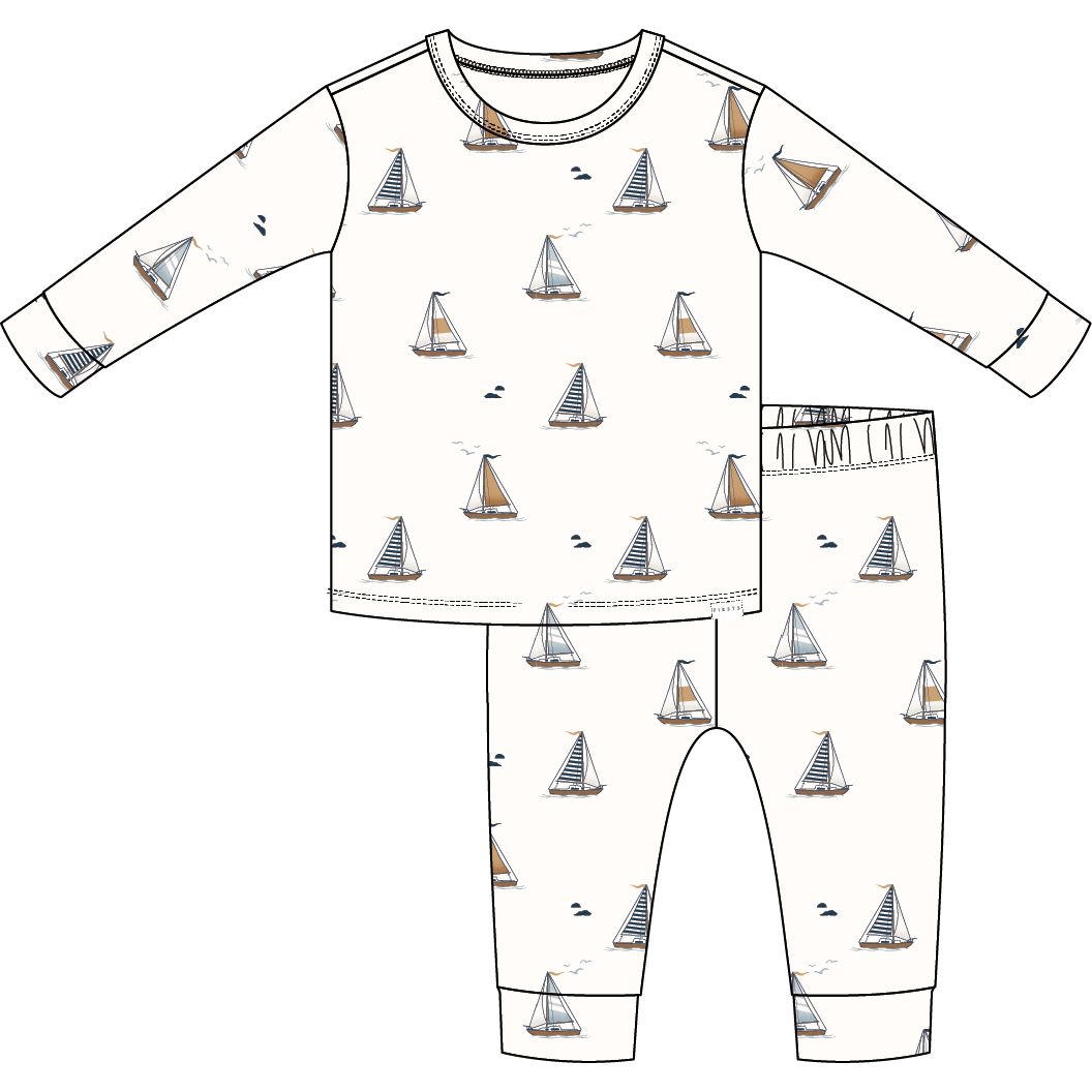2PC PJ SET: L/S TOP + PANT KNIT-OFFWHITE