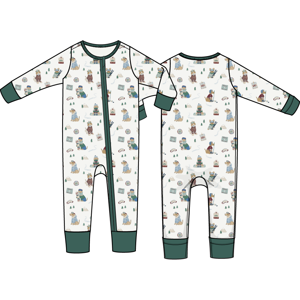 Winter Sports Dogs Green - Convertible Romper
