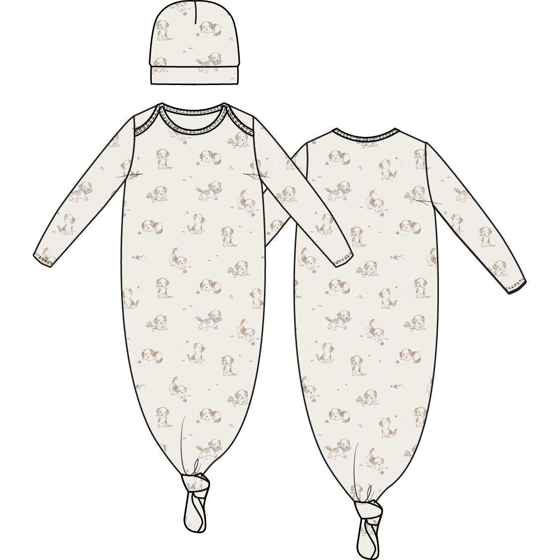 Explorer Puppy Blue - Knotted Gown and Beanie Hat