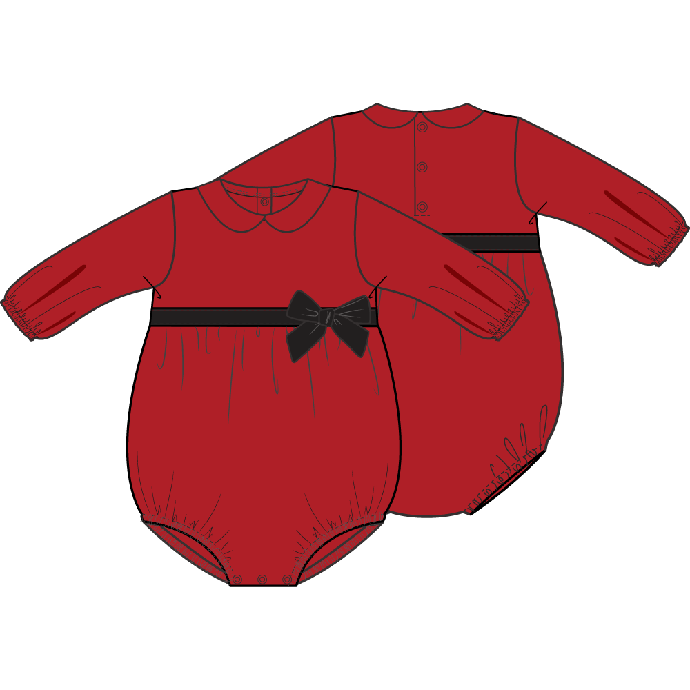 Velour Holiday Red - Velour Bubble with Peter Pan Collar
