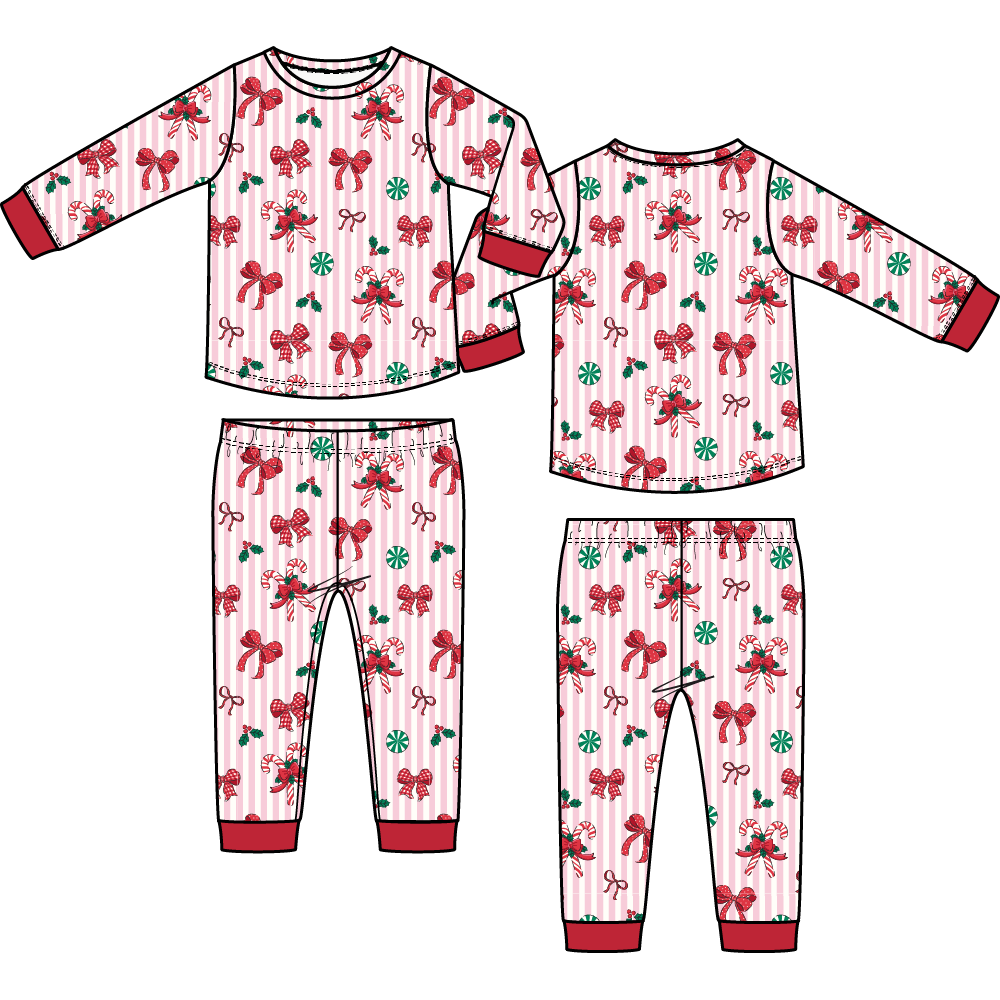Bows & Candy Canes - Long Sleeve Loungewear Set