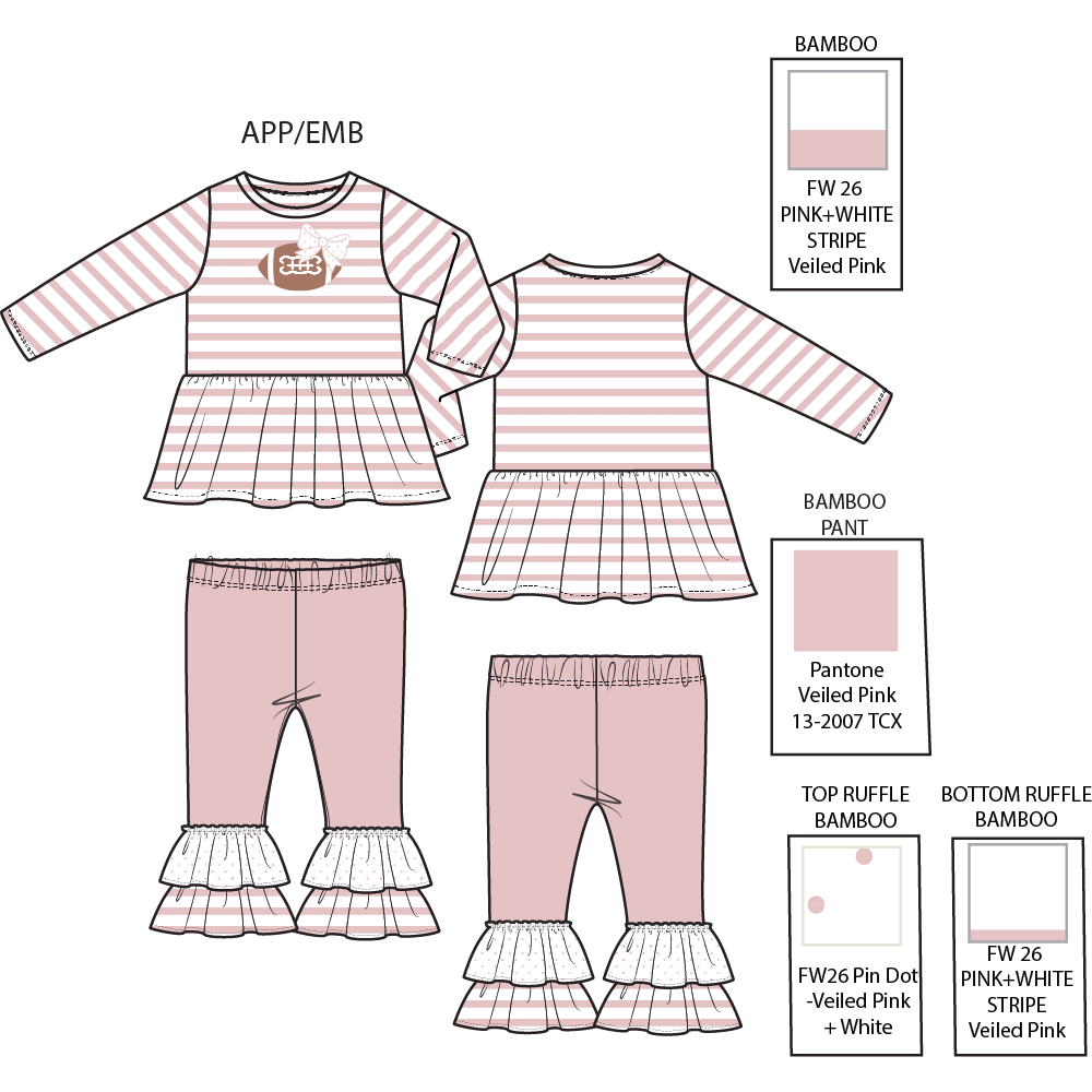 Football Dot and Stripe - Long Sleeve Peplum Top and Ruffle Bells