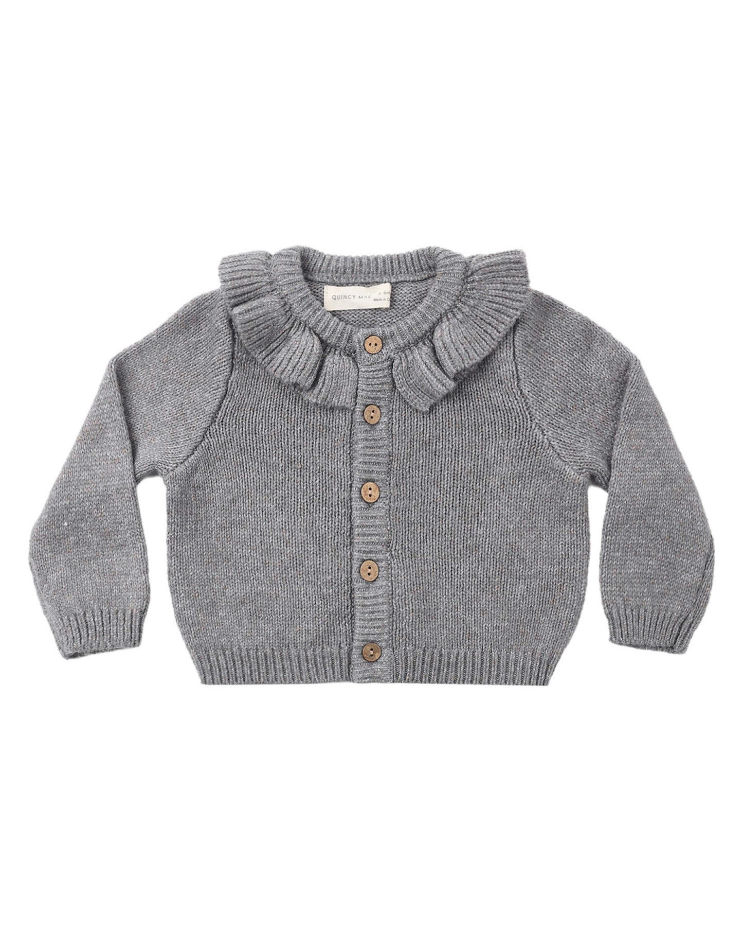 RUFFLE COLLAR CARDIGAN HEATHERED SLATE