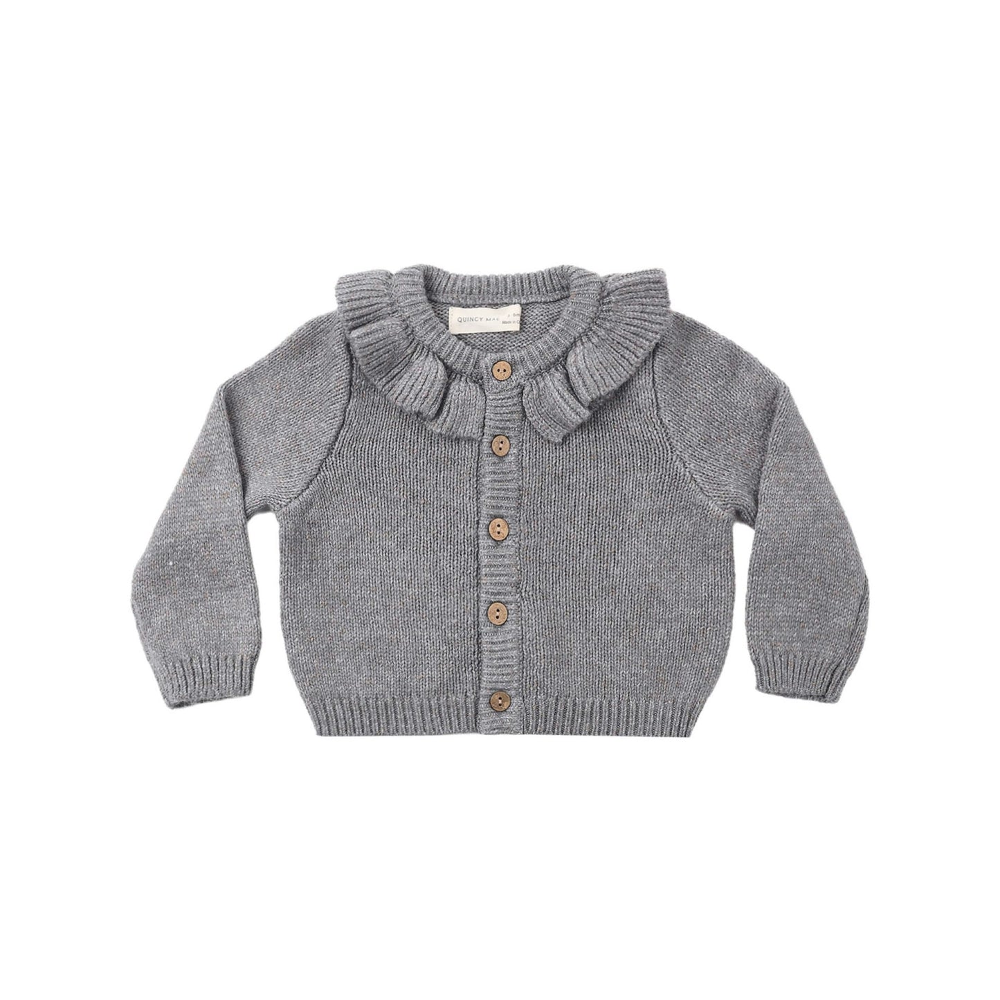 RUFFLE COLLAR CARDIGAN HEATHERED SLATE