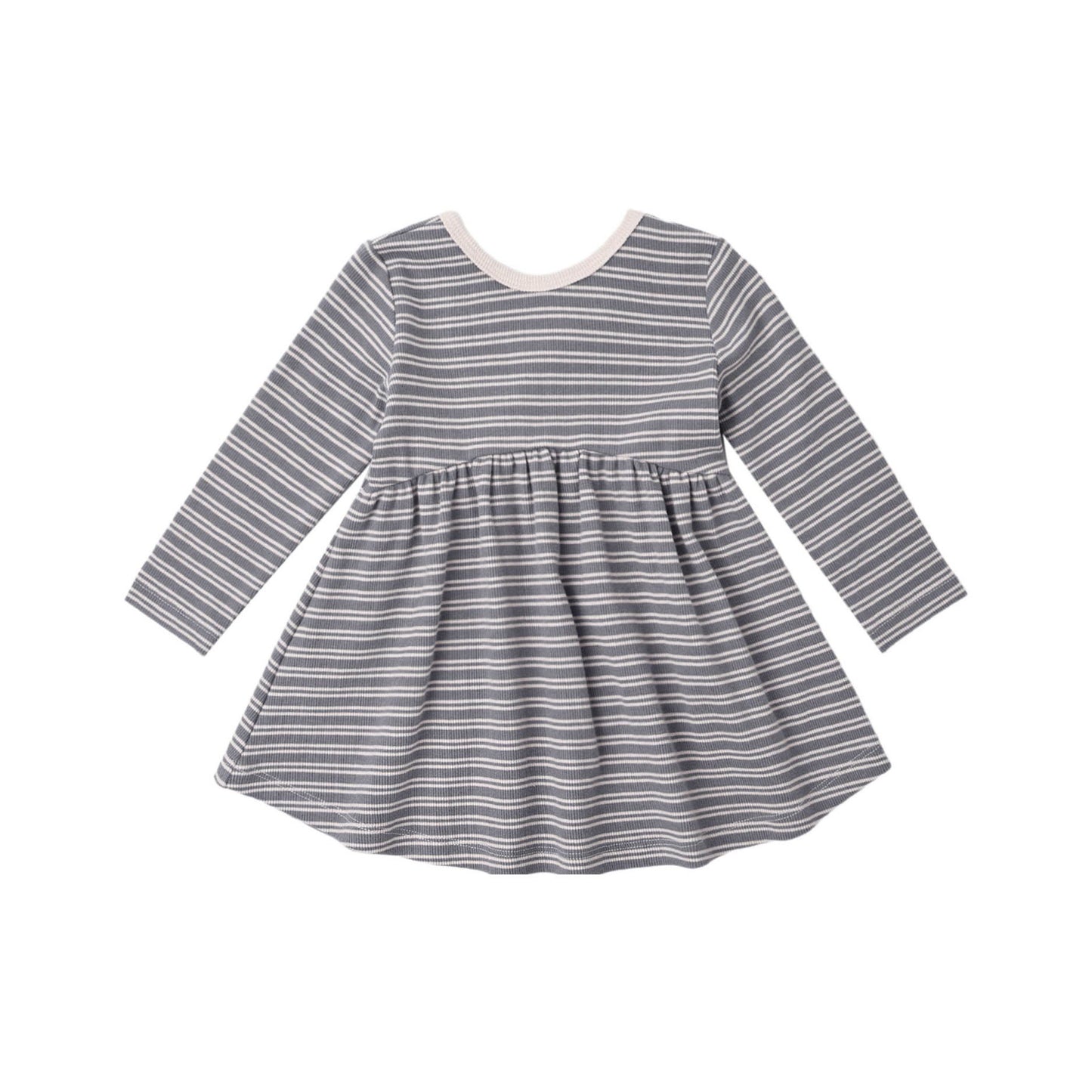 RIBBED LONG SLEEVE DRESS SLATE MICROSTRIPE