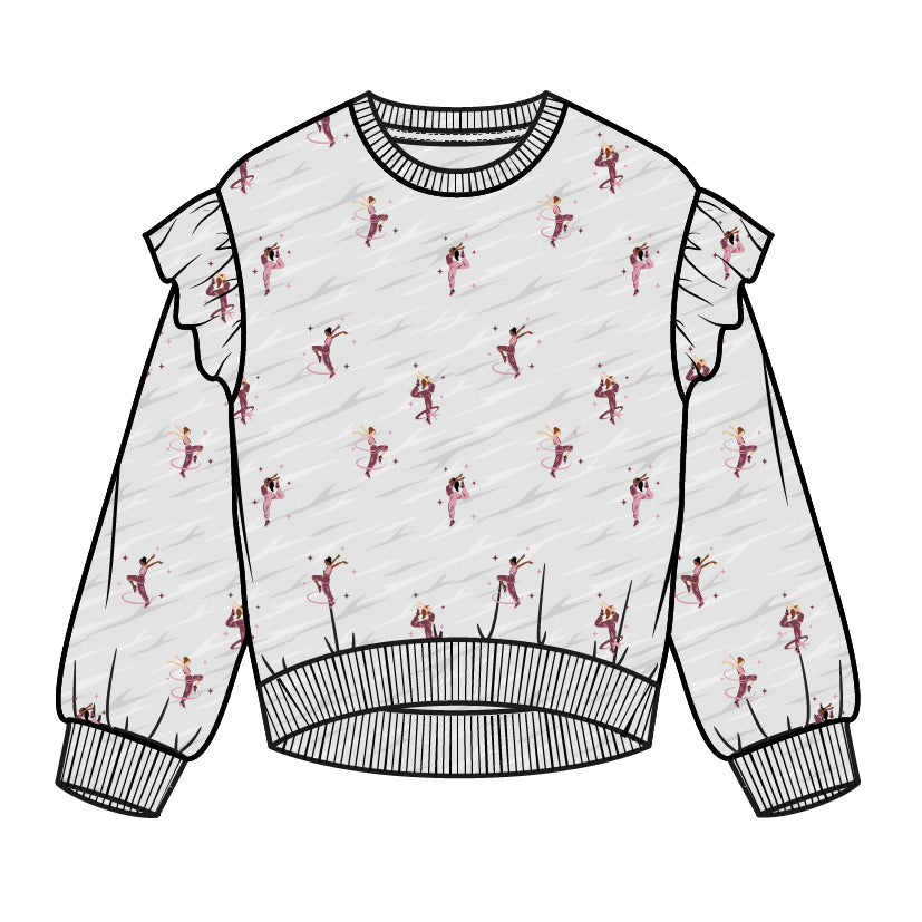 L/S CREW NECK SWEATSHIRT W/ SHOULDER FRILL KNIT-HEATHER GREY LT.