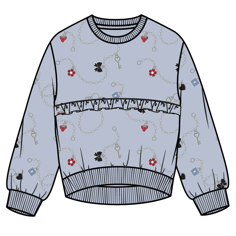 L/S CREW NECK SWEATSHIRT WITH FRILL KNIT-BLUE LT.