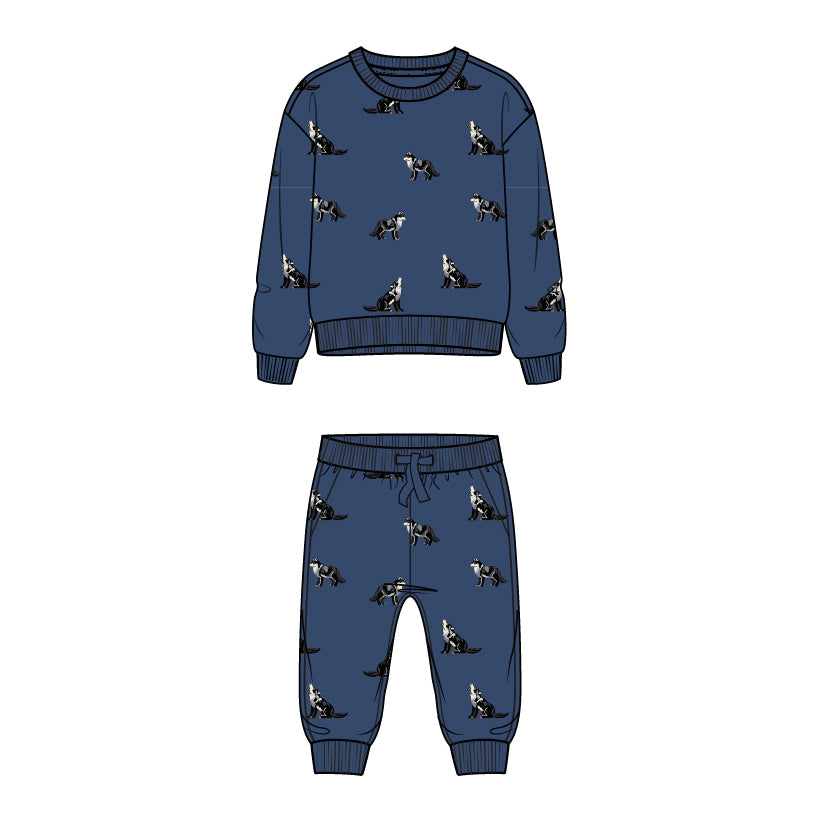 2 PCS SET: L/S SWEATSHIRT AND PANT KNIT-BLUE DK.