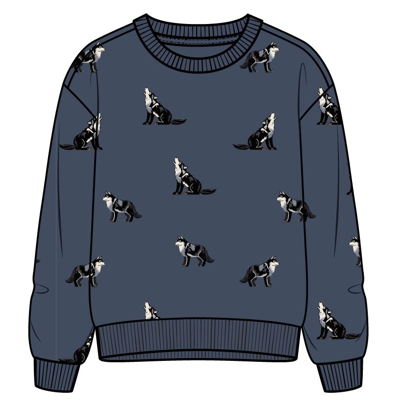 L/S SWEATHIRT KNIT-BLUE DK.