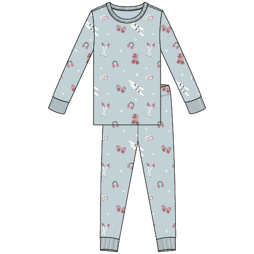 2PC PJ SET: L/S TOP + PANT KNIT-BLUE LT.